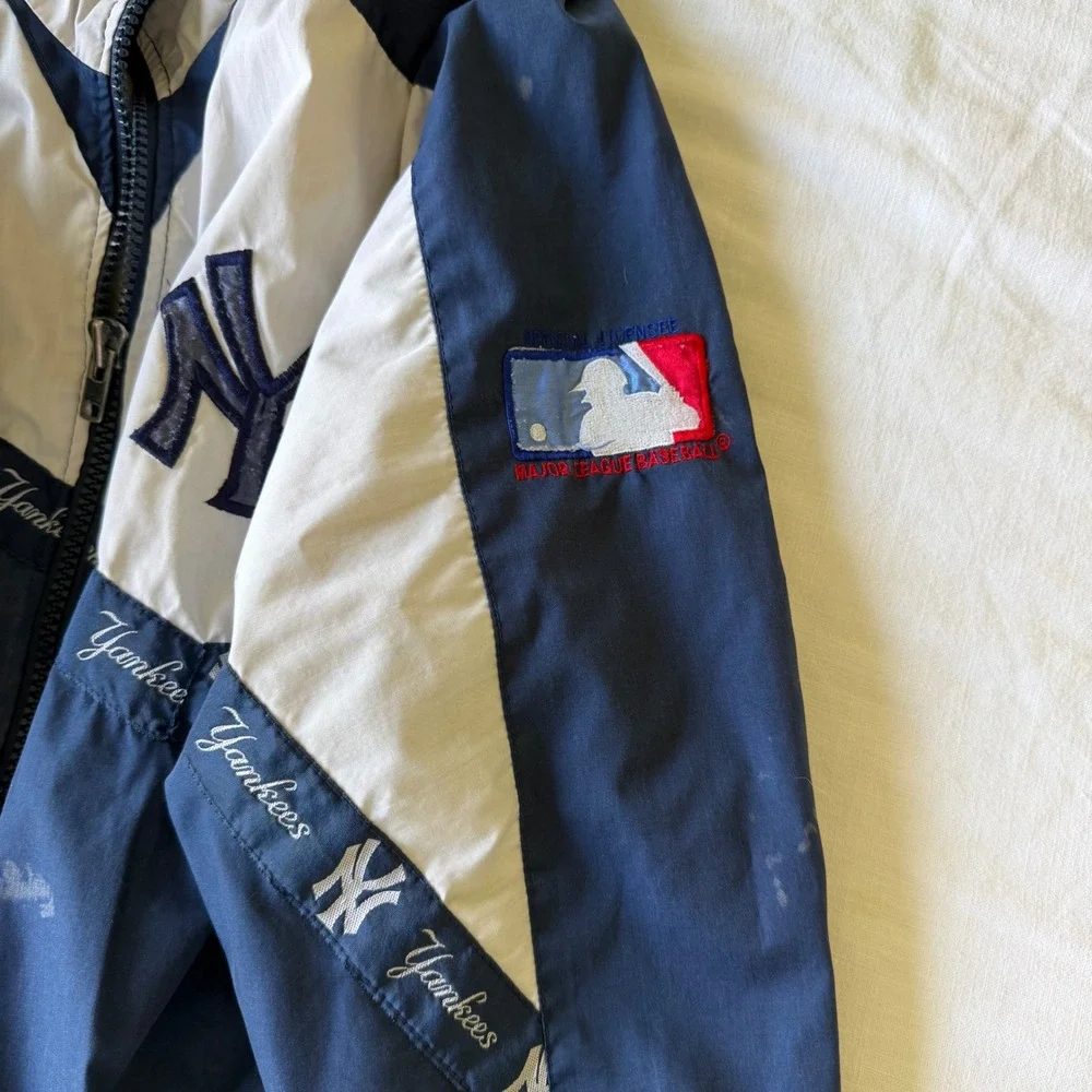 90's Pro Player New York Yankees Windbreaker Jacket Kids Large‎ Navy MLB Zip Up